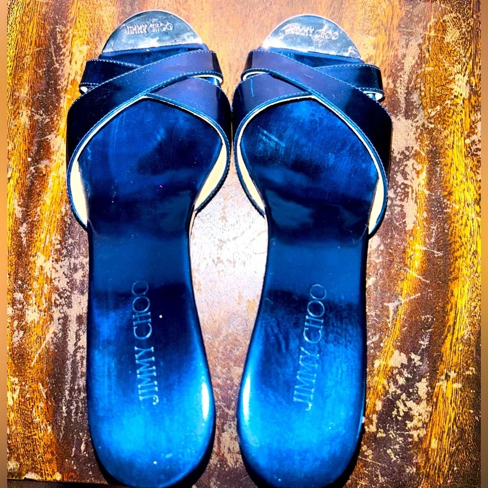 🔹🔹Jimmy Choo PERFUME‎ Metallic Denim Slip on Wedge Sandel-NWT in BOX.🔹🔹